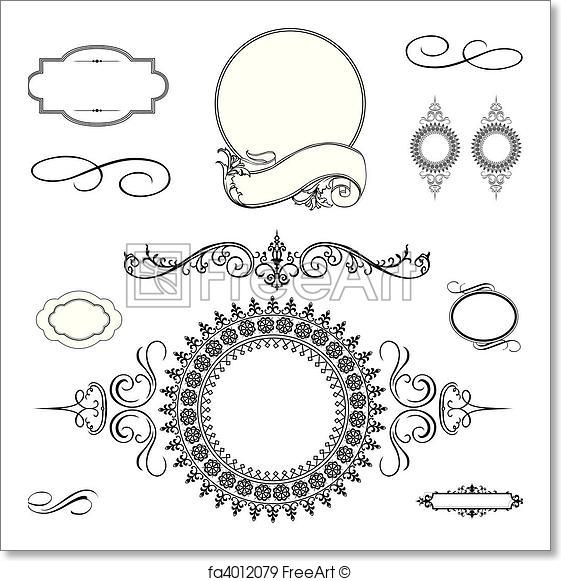 561x581 Free Art Print Of Vector Swirl Ornament And Frame Set. Vector