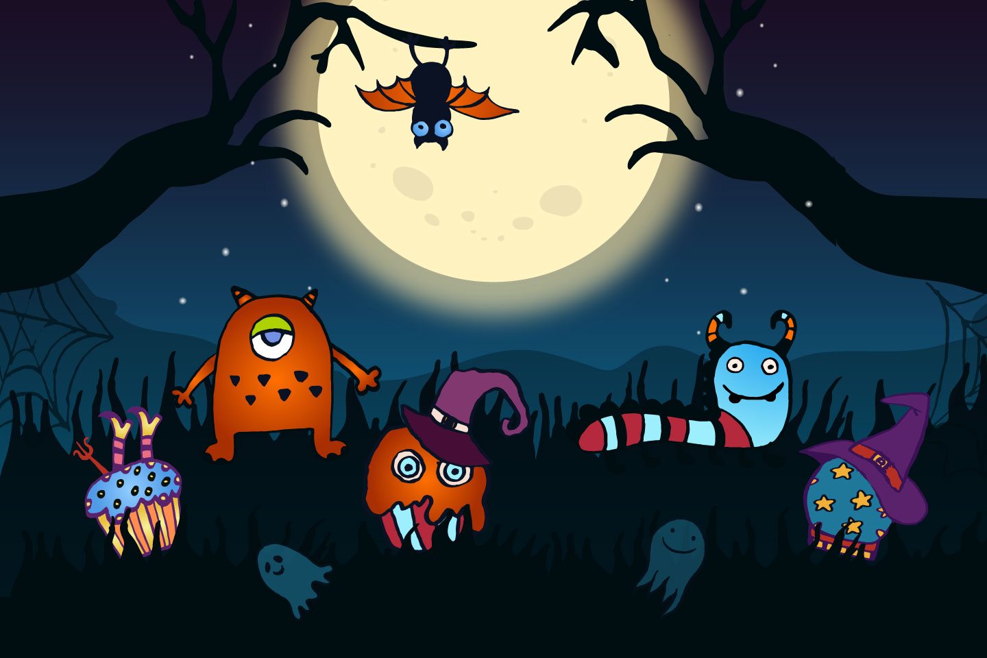 1440x960 Halloween Monsters Free Vector Illustration