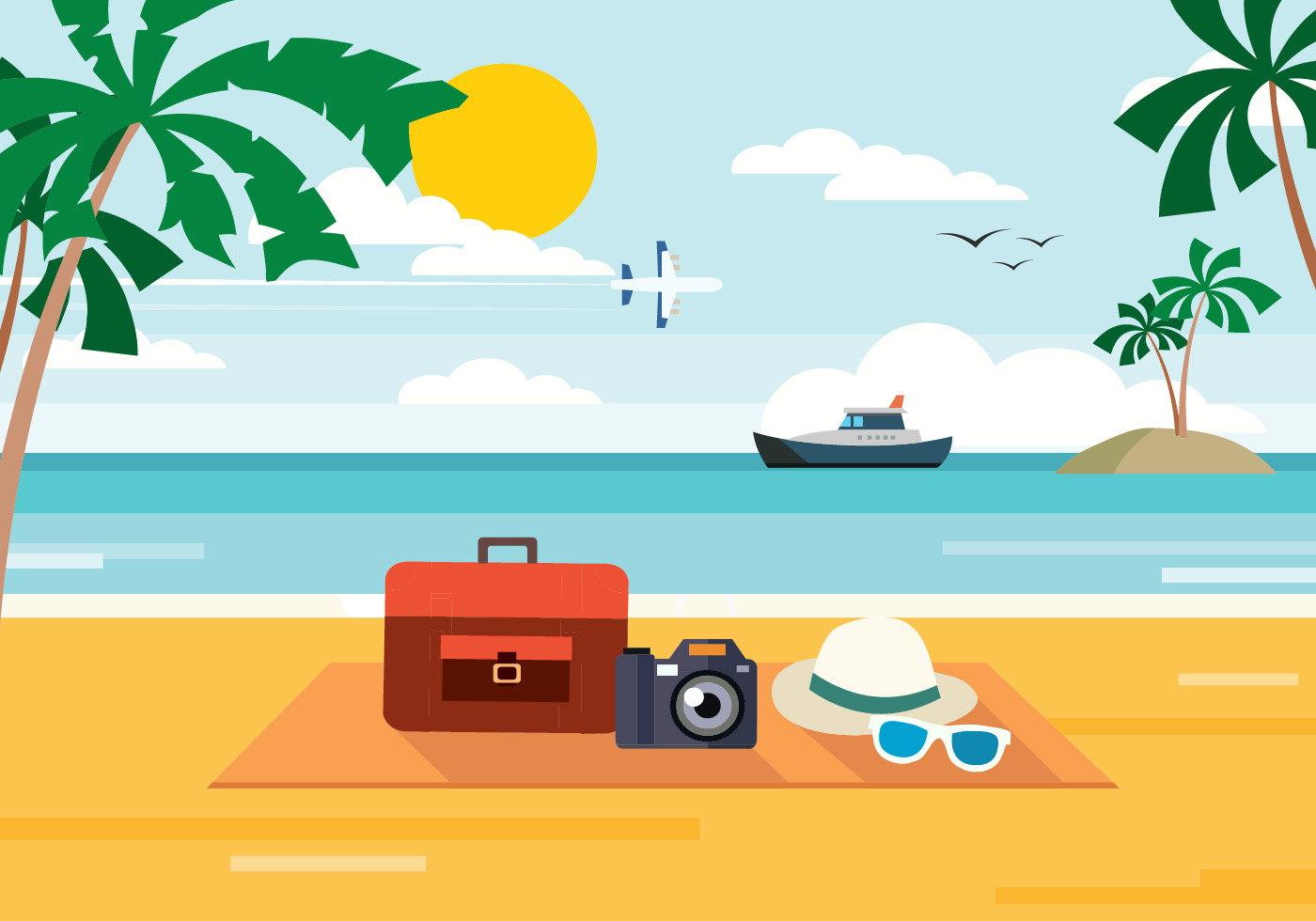 1400x980 Summer Beach Vector Illustration