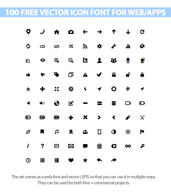 600x680 Free Vector Icons Font For Web And Apps (100 Icons) Fonts