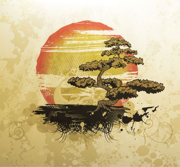 580x538 Free Vector Illustration With Bonsai Design Idea In 2018