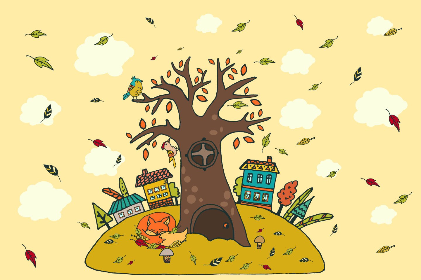 1440x960 Happy Autumn Free Vector Illustration