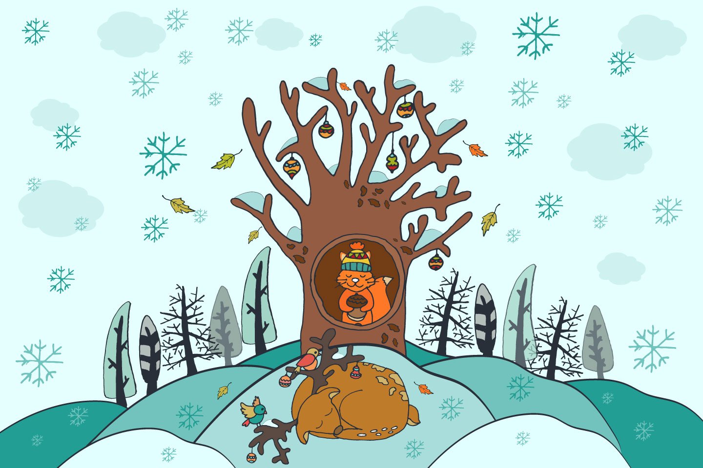 1440x960 Winter Forest Free Vector Illustration