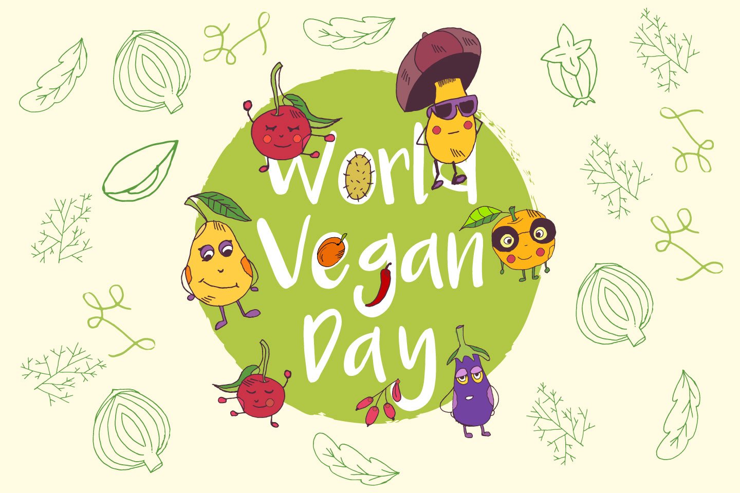 1440x960 World Vegan Day Free Vector Illustration