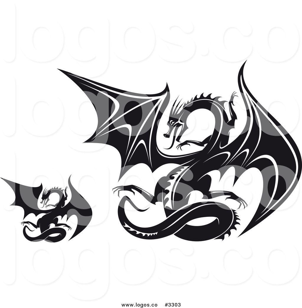1024x1044 Royalty Free Vector Of Black And White Dragon Logos By Vector