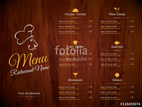 500x378 Restaurant Menu Design. Vector Menu Brochure Template For Cafe