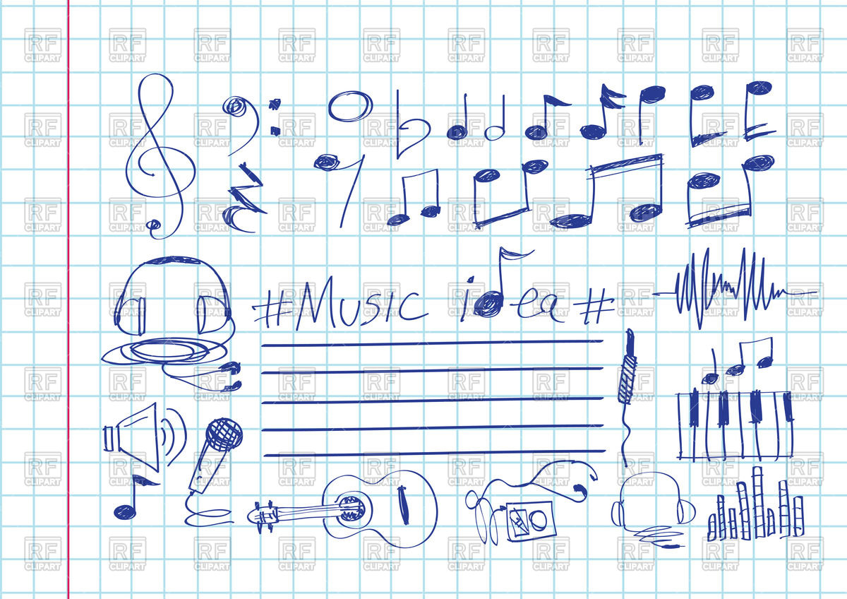 1200x848 Music Symbols In Hand Drawn Style On Notebook Sheet Background
