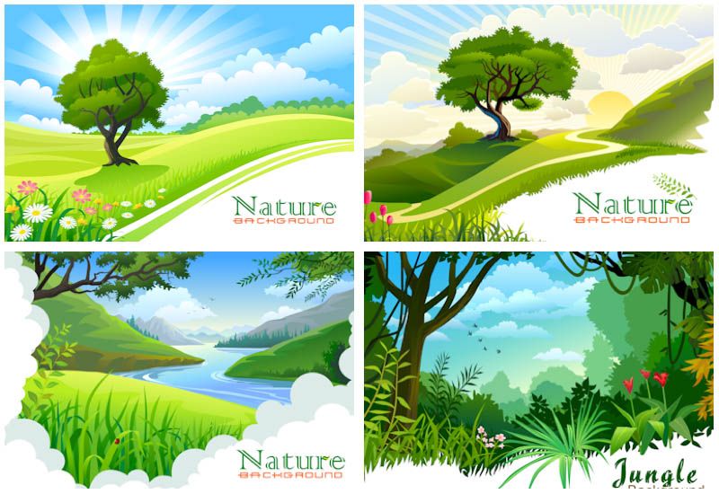 800x550 Set Of 4 Vector Nature Landscape Backgrounds With Forests And