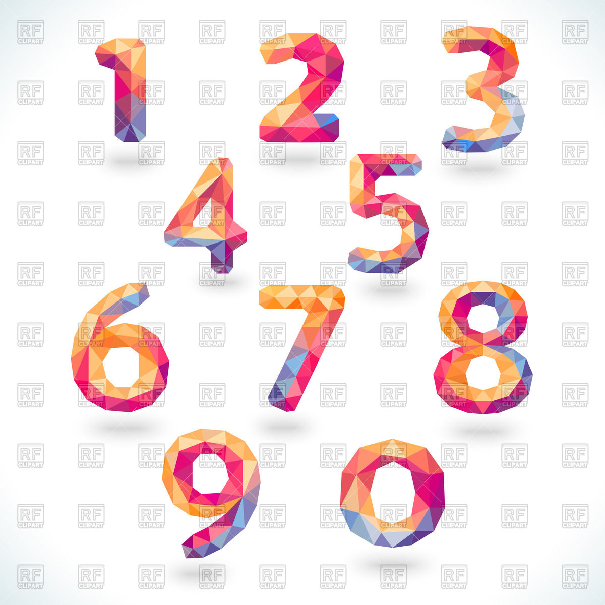 1200x1200 Numbers (Digits) In Modern Polygonal Crystal Style Vector Image