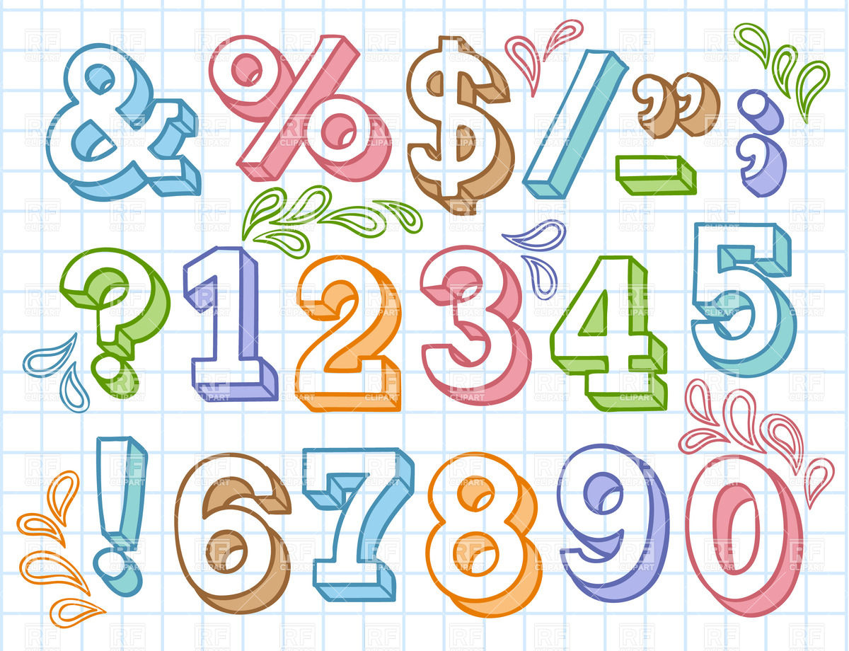 1200x920 Colorful Numbers Set On Checkered Paper Vector Image Vector