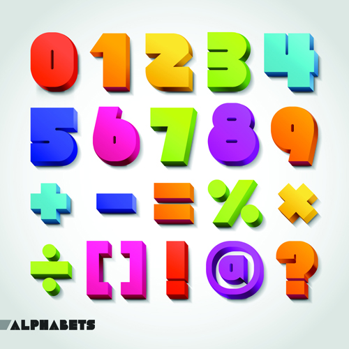 500x500 Creative 3d Colored Numbers And Symbols Vector Free Download