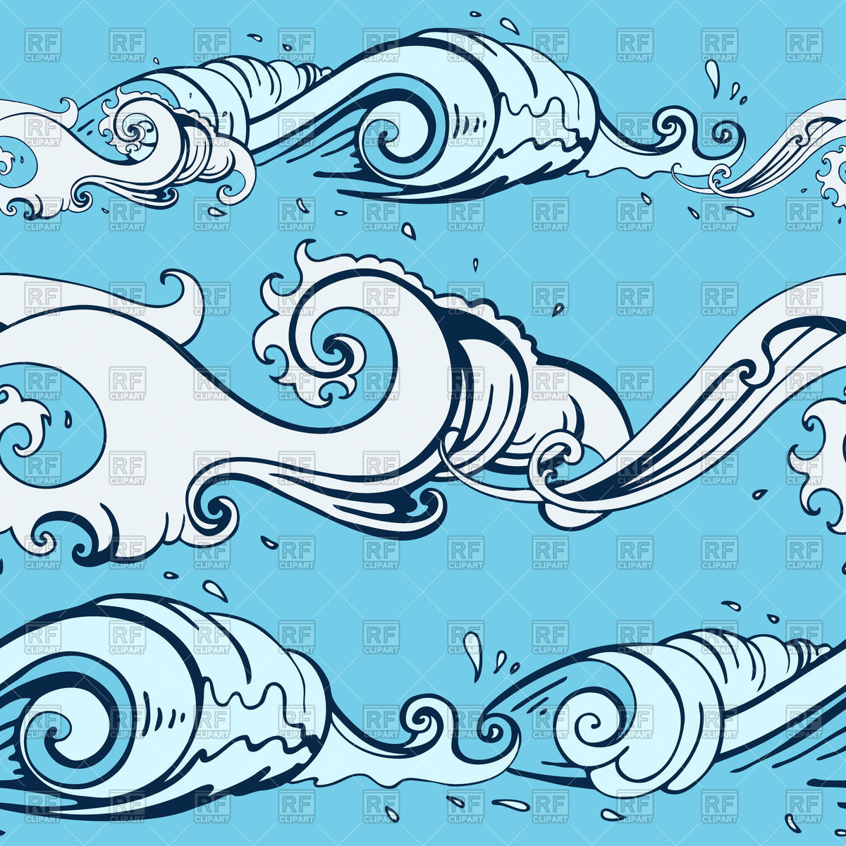 1200x1200 Sea Waves Cartoon Seamless Pattern Vector Image Vector Artwork