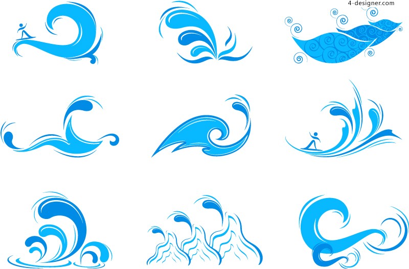 800x527 4 Designer Blue Wave Water Drops Vector Material
