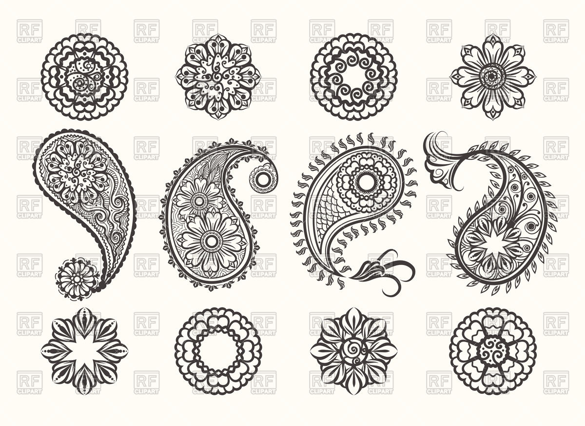 1200x873 Set Of Floral Paisley Elements, Ethnic Mehndi Ornaments Vector