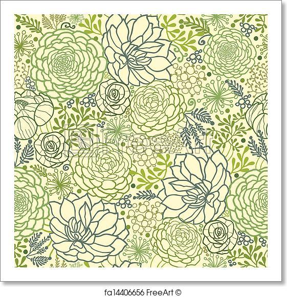 561x581 Free Art Print Of Green Succulent Plants Seamless Pattern