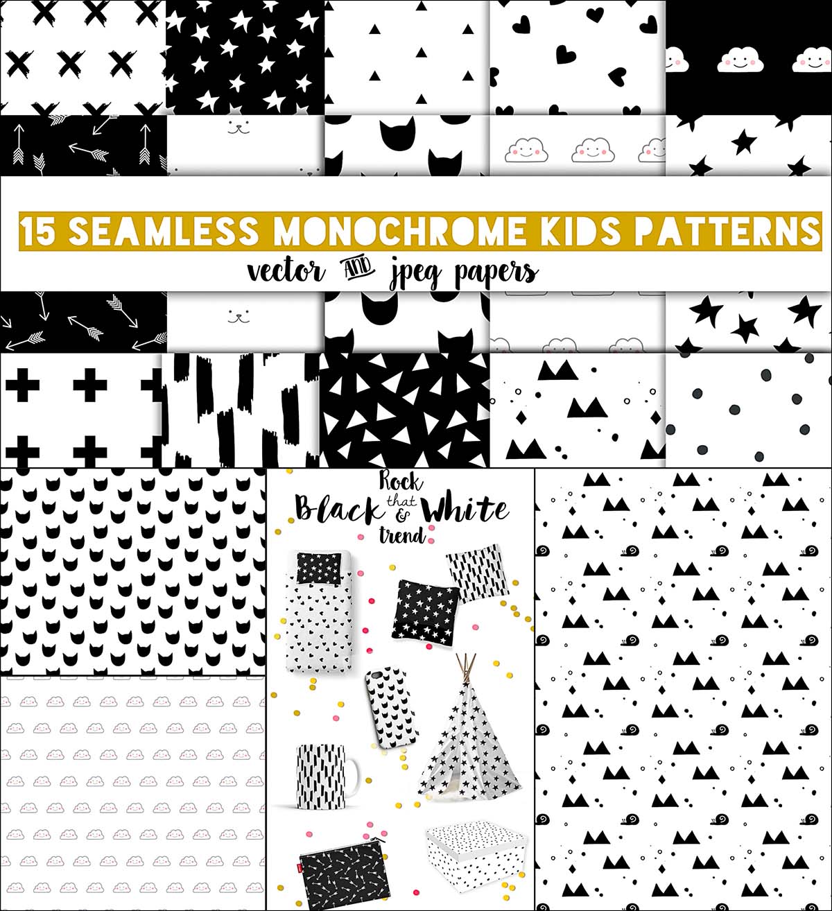 1200x1314 Monochrome Kids Pattern Set Free Download