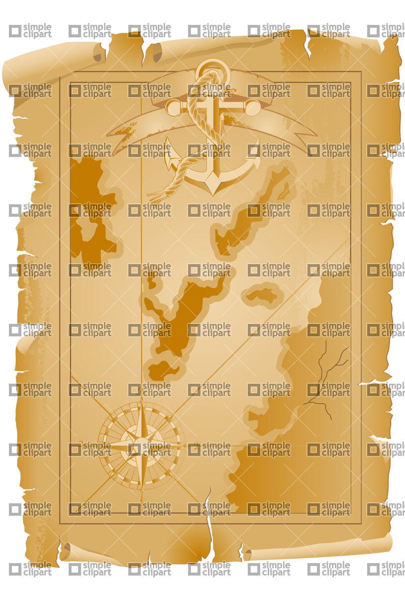 814x1200 Old Pirate Map With Anchor And Ribbon Vector Image
