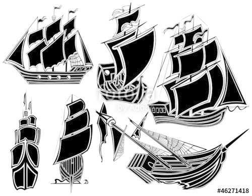 500x390 Pirate Ship Boat Silhouette Compass Stock Image And Royalty Free