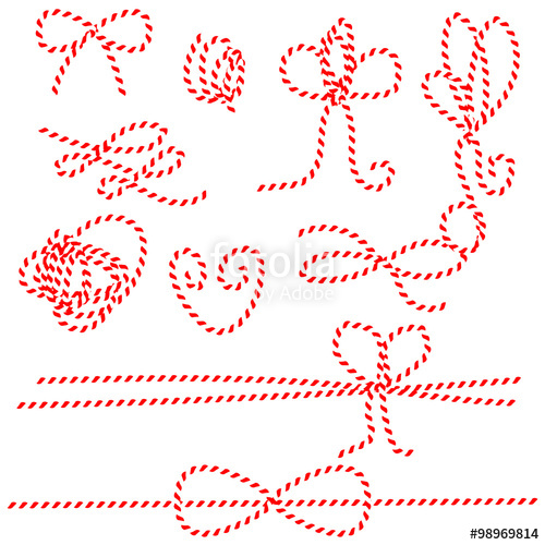 500x500 Twine Rope Bows, Gift Ties. Red And White String Pattern Brush