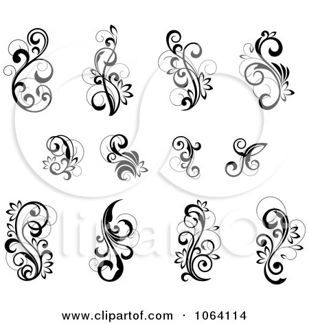 450x470 Clipart Flourish Scrolls In Black In White Digital Collage 27