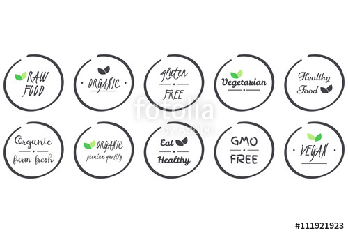 500x334 Vector Set Of Icons Of Organic, Healthy, Vegan, Vegetarian, Raw