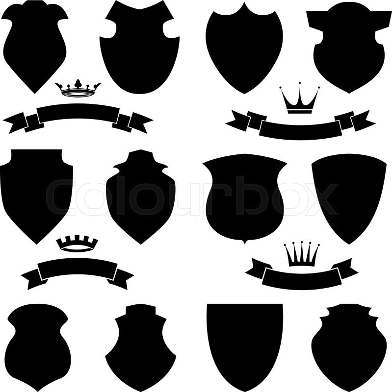 799x800 Shields, Crowns And Stylish Ribbon Set Isolated On White