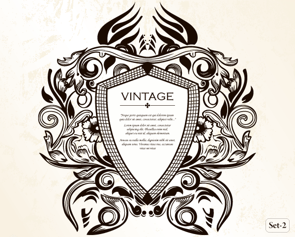 600x482 Vintage Heraldic Shield With Floral Ornament Vector Set 2 Vector