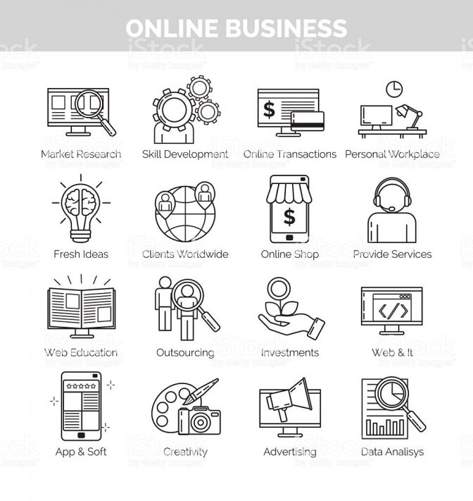 672x711 Icons For Online Business Planning Development And Speares Stock