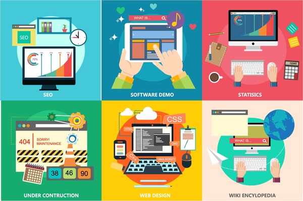 600x399 Online Marketing Processes Isolated With Applications Free Vector