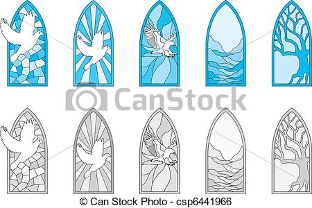 450x300 Stained Glass Windows. Vector Art Depicting Isolated Stained Glass