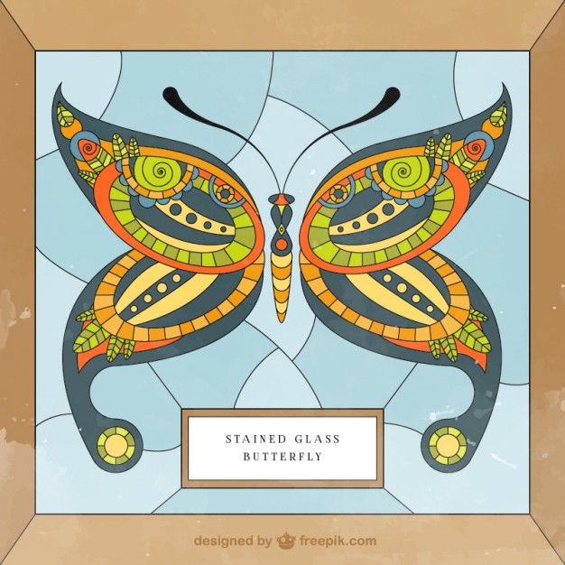 626x626 Stained Glass With A Butterfly Vector Free Download
