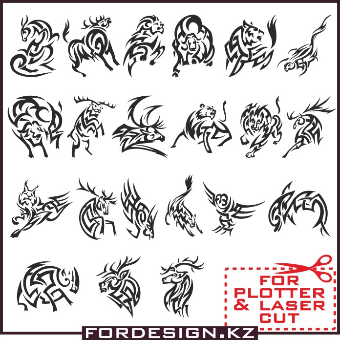 696x696 Sketches Of Animal Tattoo In Vector. Animal Stencils For Plotter