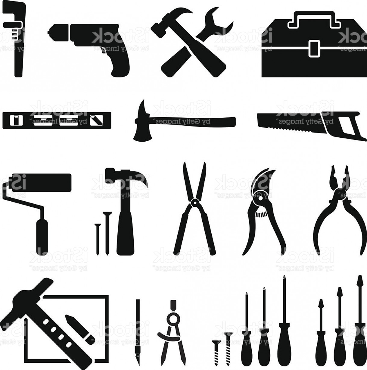 1219x1228 Hardware Tools Black And White Icon Set Royalty Free Vector Gm