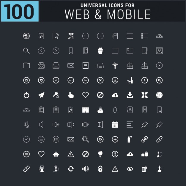 626x626 White 100 Universal Web Icons Collection Vector Free Download