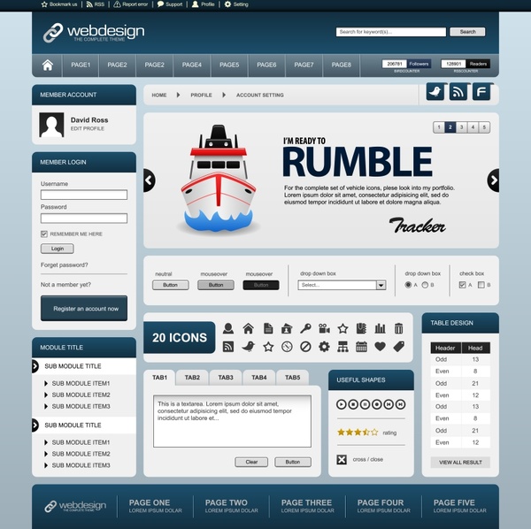 600x598 Simple Web Template Vector Web Design Navigation Bar Free Vector