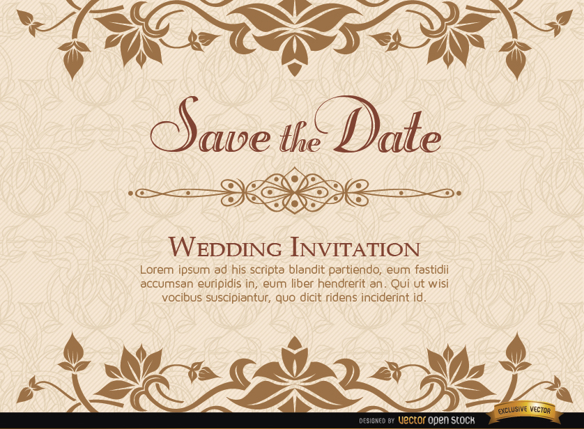 838x616 Golden Floral Wedding Invitation Template