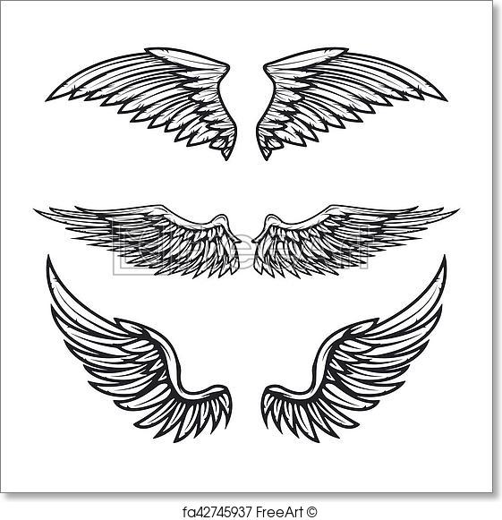 561x581 Free Art Print Of Set Of Vintage Vector Wings Isolated On White