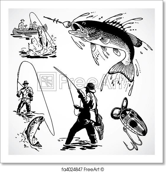 561x581 Free Art Print Of Vector Vintage Fishing Graphics. Vintage Vector