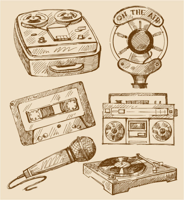 600x651 Free Vector Vintage Recorder, Microphone Free Download