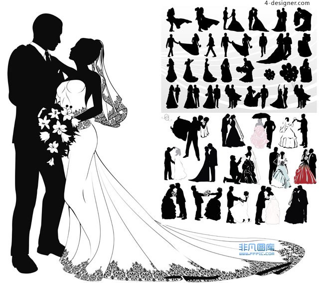 650x567 4 Designer Wedding Figures Silhouette Vector Free Download