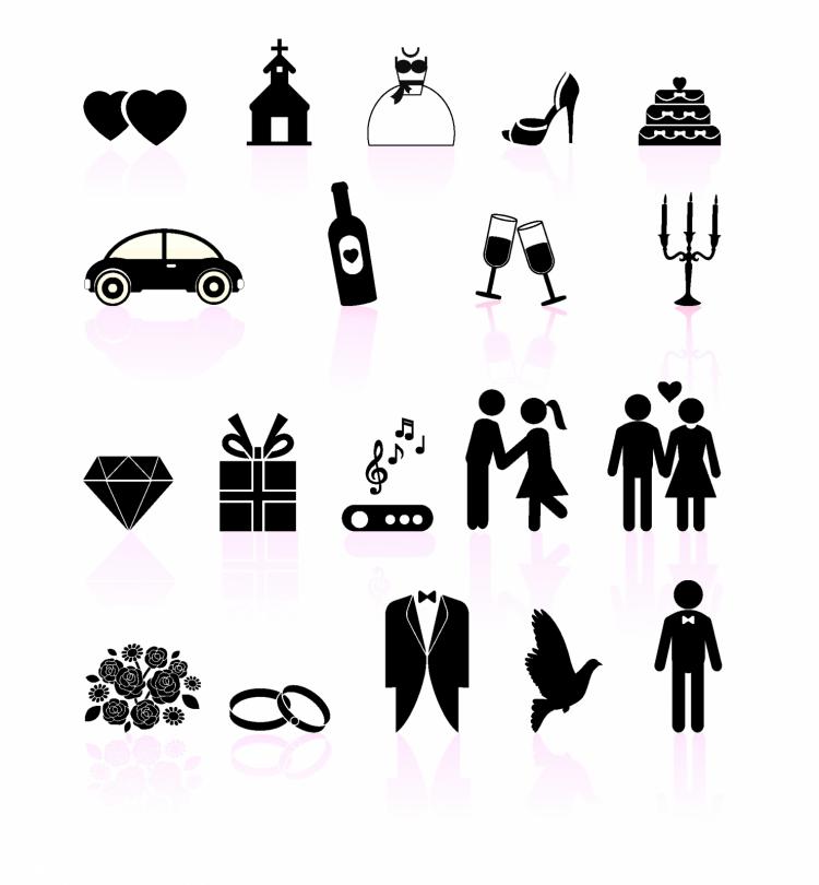 750x810 Wedding Day Black And White Set Icons Free Vector 4vector