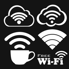 240x240 Internet Cafe Free Wifi Vector Icons Set. Coffee Cup Wireless