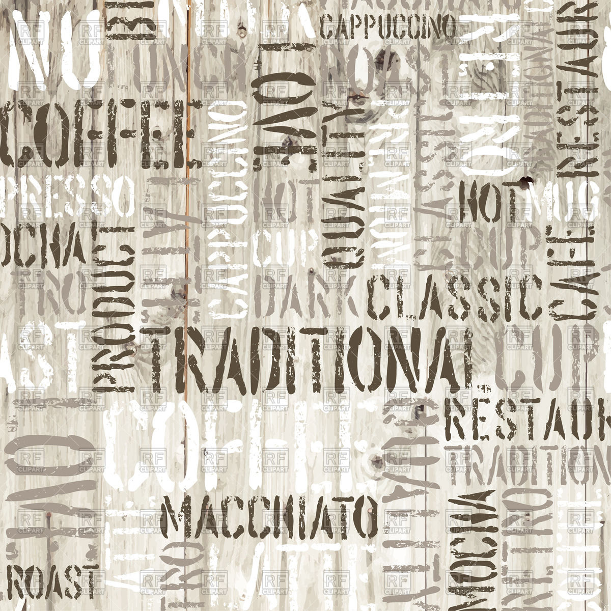 1200x1200 Coffee Words On Wooden Background Vector Image Vector Artwork Of