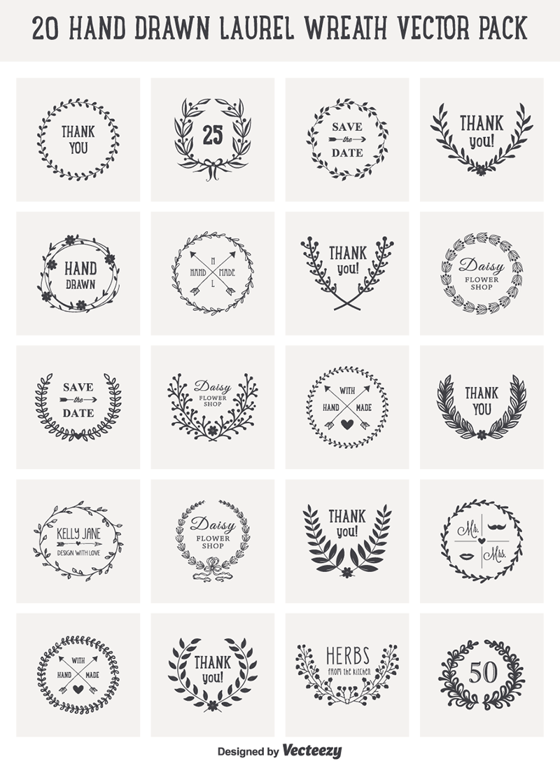 800x1094 Free Download 20 Hand Drawn Laurel Wreath Vectors