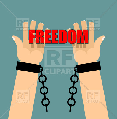 395x400 Freedom Concept. Hands In Shackles. Broken Chain. Vector Image
