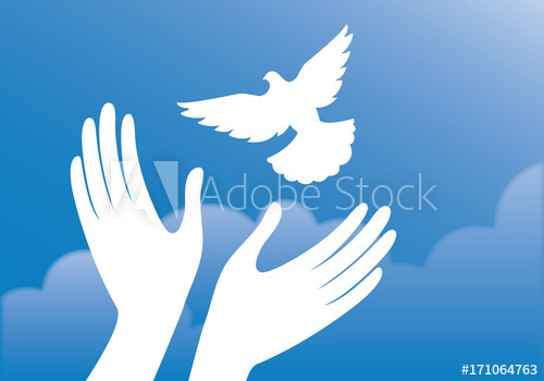 500x350 Freedom Vector Illustration. Hands With Dove. Dove In The Sky