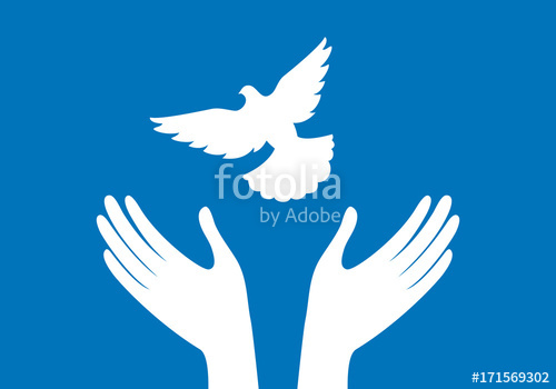 500x350 Hands With Dove Vector. Freedom Vector Illustration. Dove