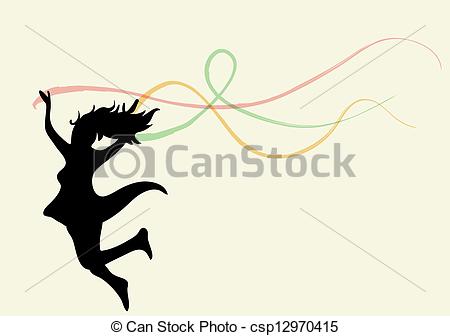 450x336 Woman Freedom. Free Jumping Woman With Ribbons. Eps10 File Version