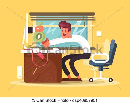 450x357 Online Income Freelance. Money Bag Form Monitor. Vector Illustration.