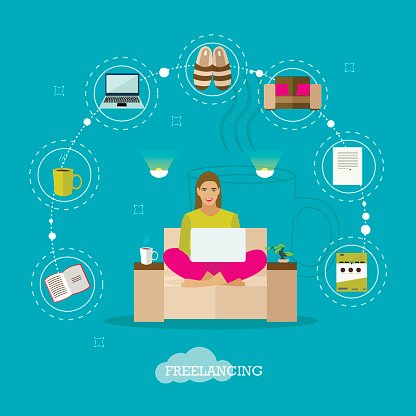 416x416 Female Freelancer Working Remotely From Her Freelance Concept